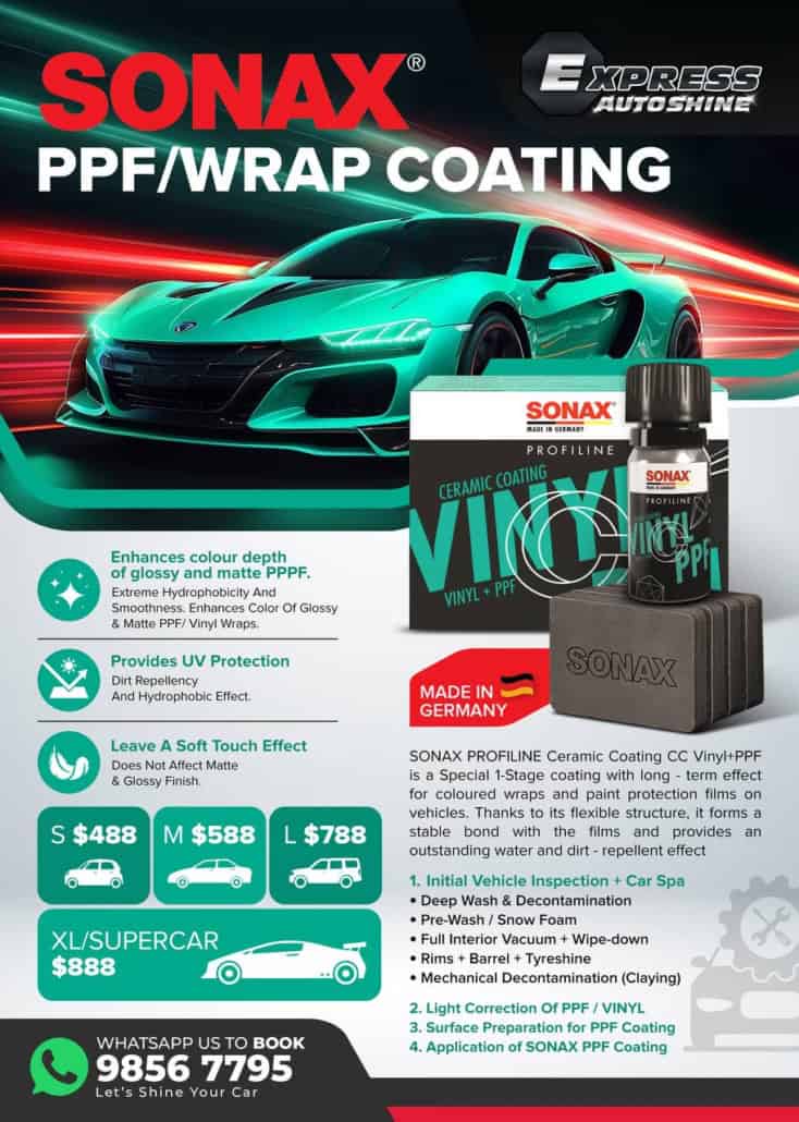 SONAX PPF/Wrap coating for vehicle protection and gloss enhancement.